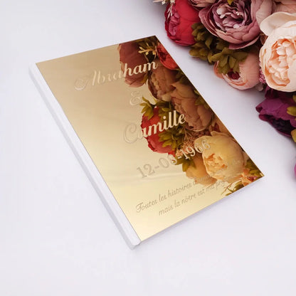 Livre d'Or Mariage Personnalisé Effet Miroir Doré ou Argenté