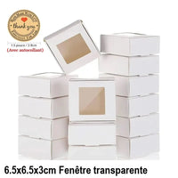 Boîte Cadeau Invité Mariage en Papier Kraft — 6,5 × 6,5 cm Blanc, avec fenêtre