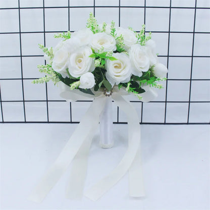 Bouquet de mariée fleurs artificielles roses satin