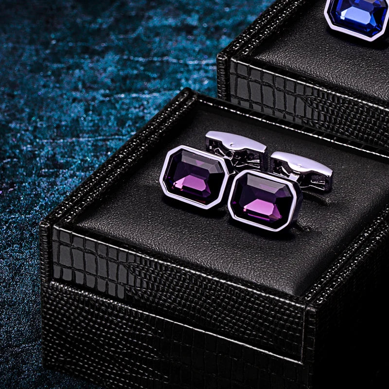 Bouton de manchette mariage cristal violet