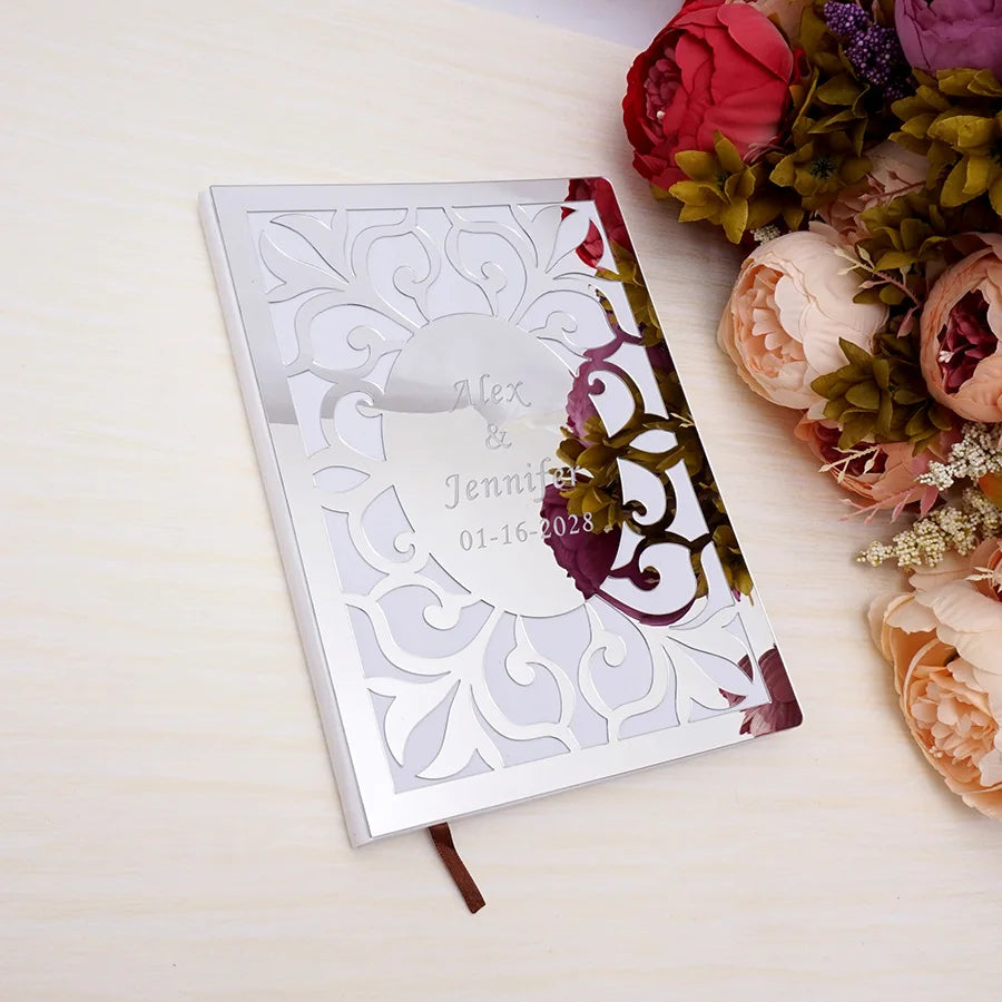 Livre d'Or Mariage Personnalisé Effet Miroir Doré ou Argenté