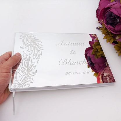 Livre d'Or Mariage Personnalisé Effet Miroir Doré ou Argenté