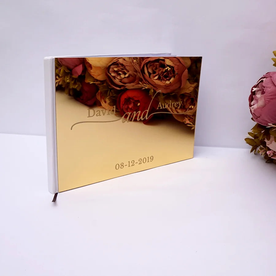 Livre d'Or Mariage Personnalisé Effet Miroir Doré ou Argenté