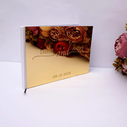 Livre d'Or Mariage Personnalisé Effet Miroir Doré ou Argenté