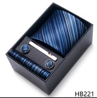 Coffret Cravate Mariage Homme Pochette et Boutons de Manchette — Marine Fines Rayures