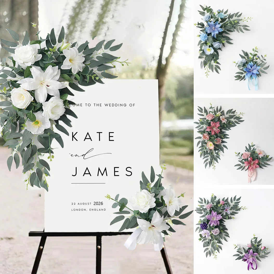Guirlande fleurs artificielles panneau mariage arche