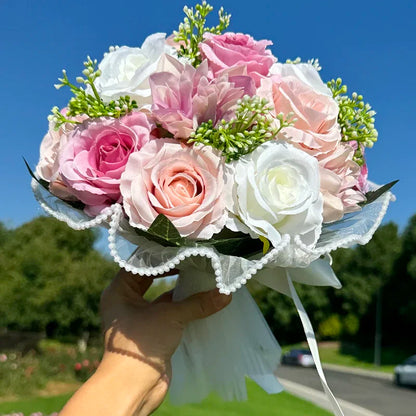 Bouquet de mariée roses et gypsophile — vue 13