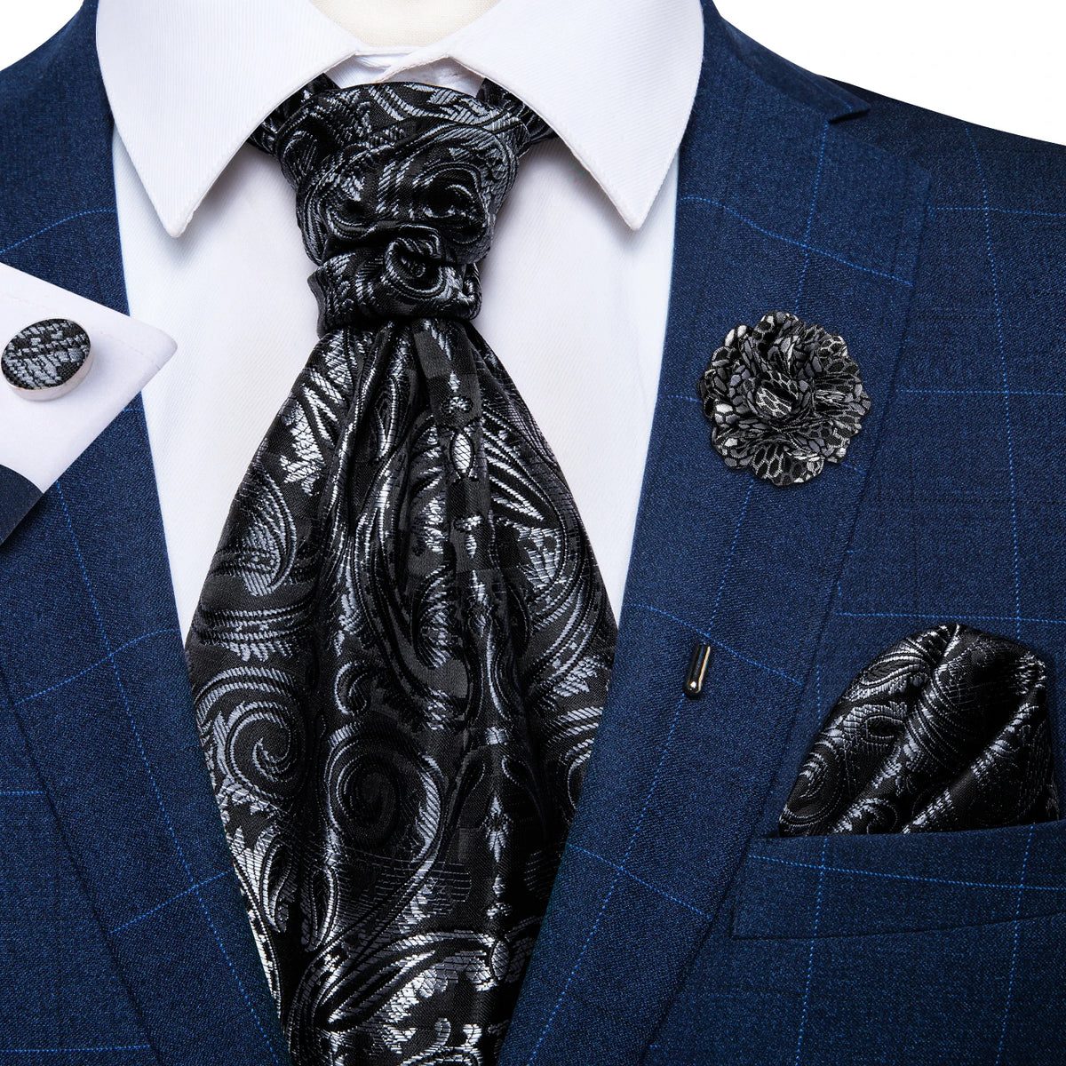Cravate mariage lavallière cachemire et pochette — vue 11