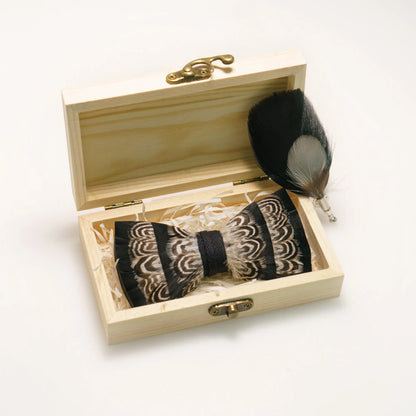 Nœud papillon mariage plumes coffret bois — vue 10