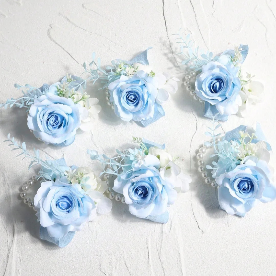 Boutonnière mariage rose bleue