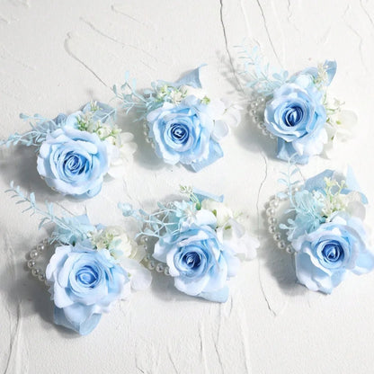 Boutonnière mariage rose bleue