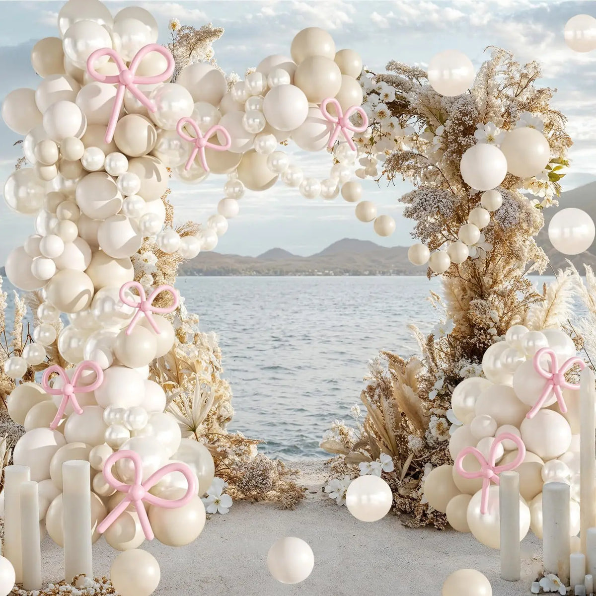 Arche de ballons mariage blanc perle