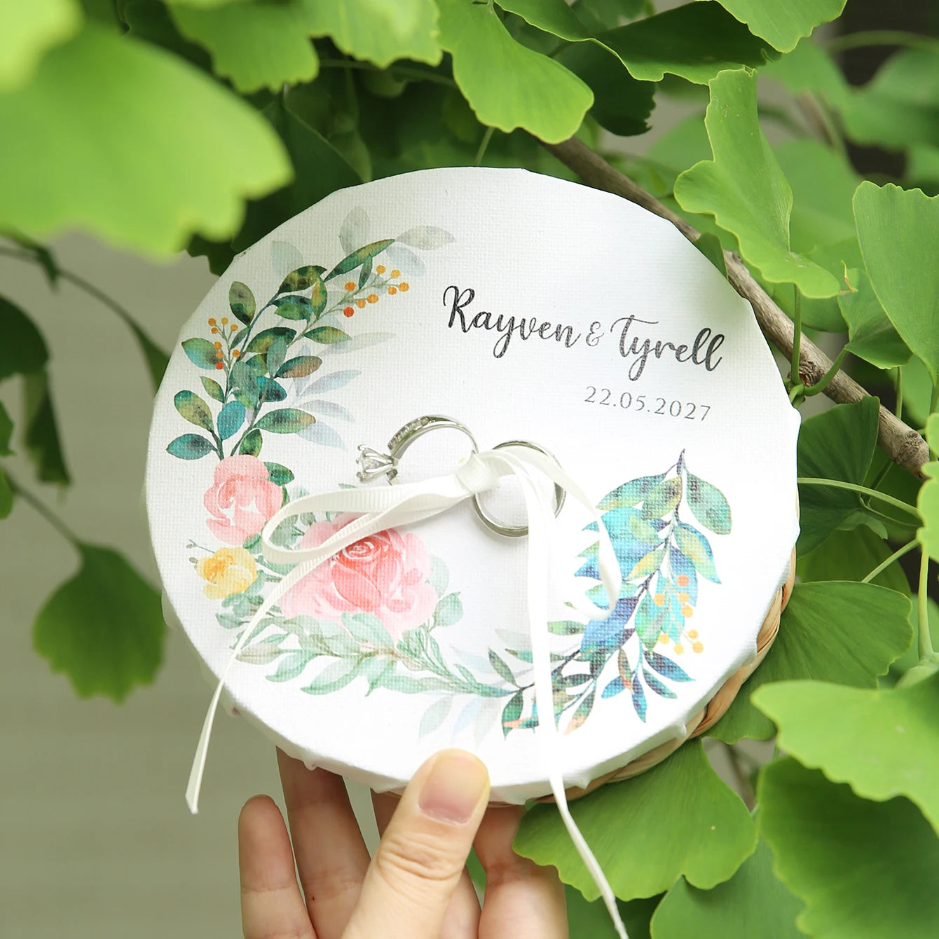 Porte alliance fleurs aquarelle et perles