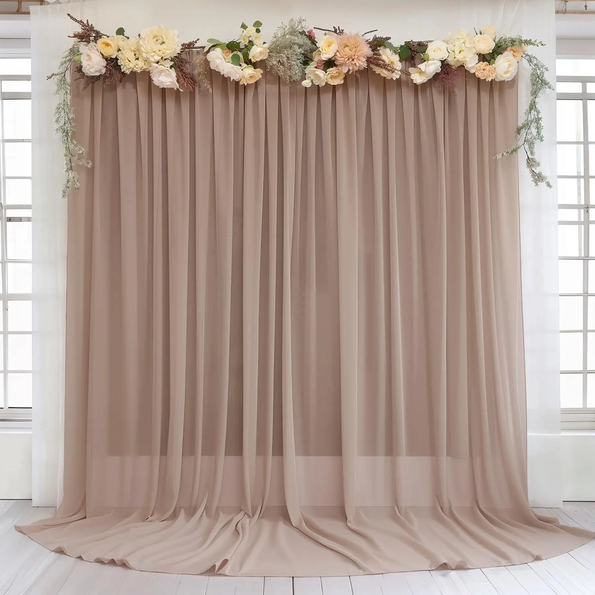 Voilage arche mariage mousseline passe-tringle