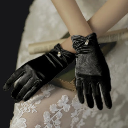 Gants Mariée Satin Courts à Perles