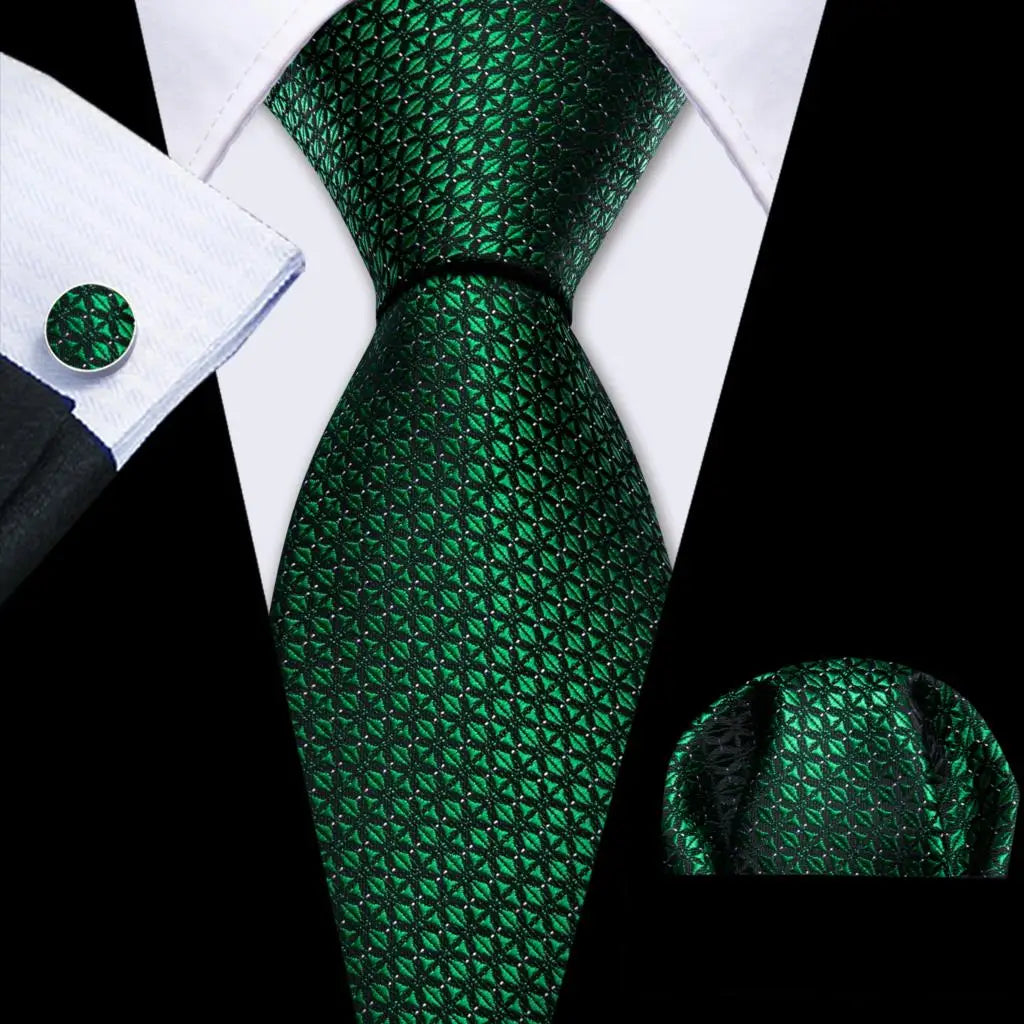 Cravate Mariage Homme Verte Pochette Boutons de Manchette