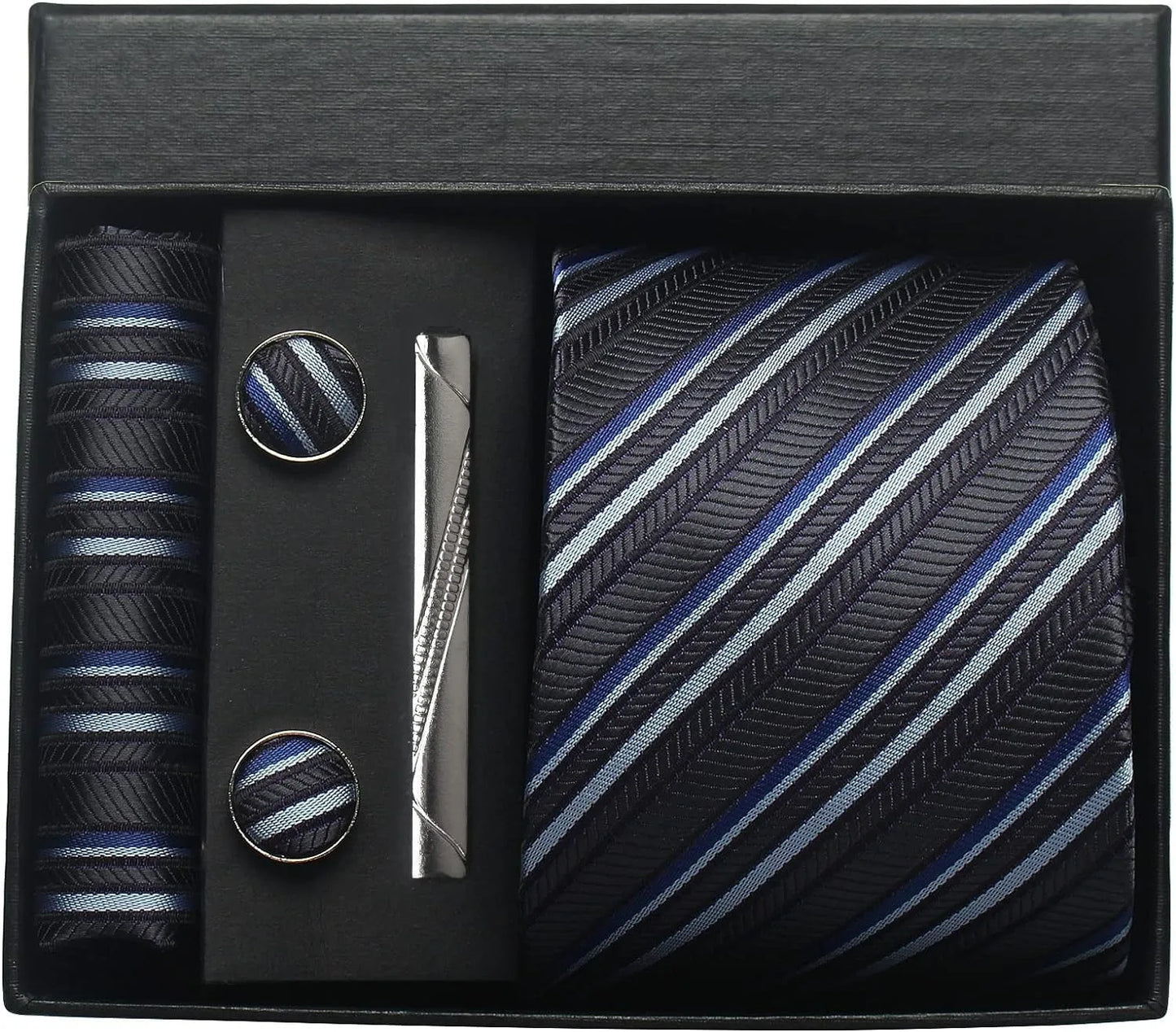 Coffret Cravate Mariage 8 cm Pochette Pince et Manchettes