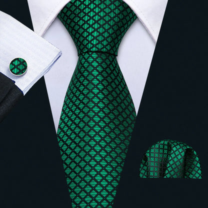 Cravate Mariage Homme Verte Pochette Boutons de Manchette