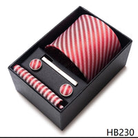 Coffret Cravate Mariage Homme Pochette et Boutons de Manchette — Corail Rayé Blanc