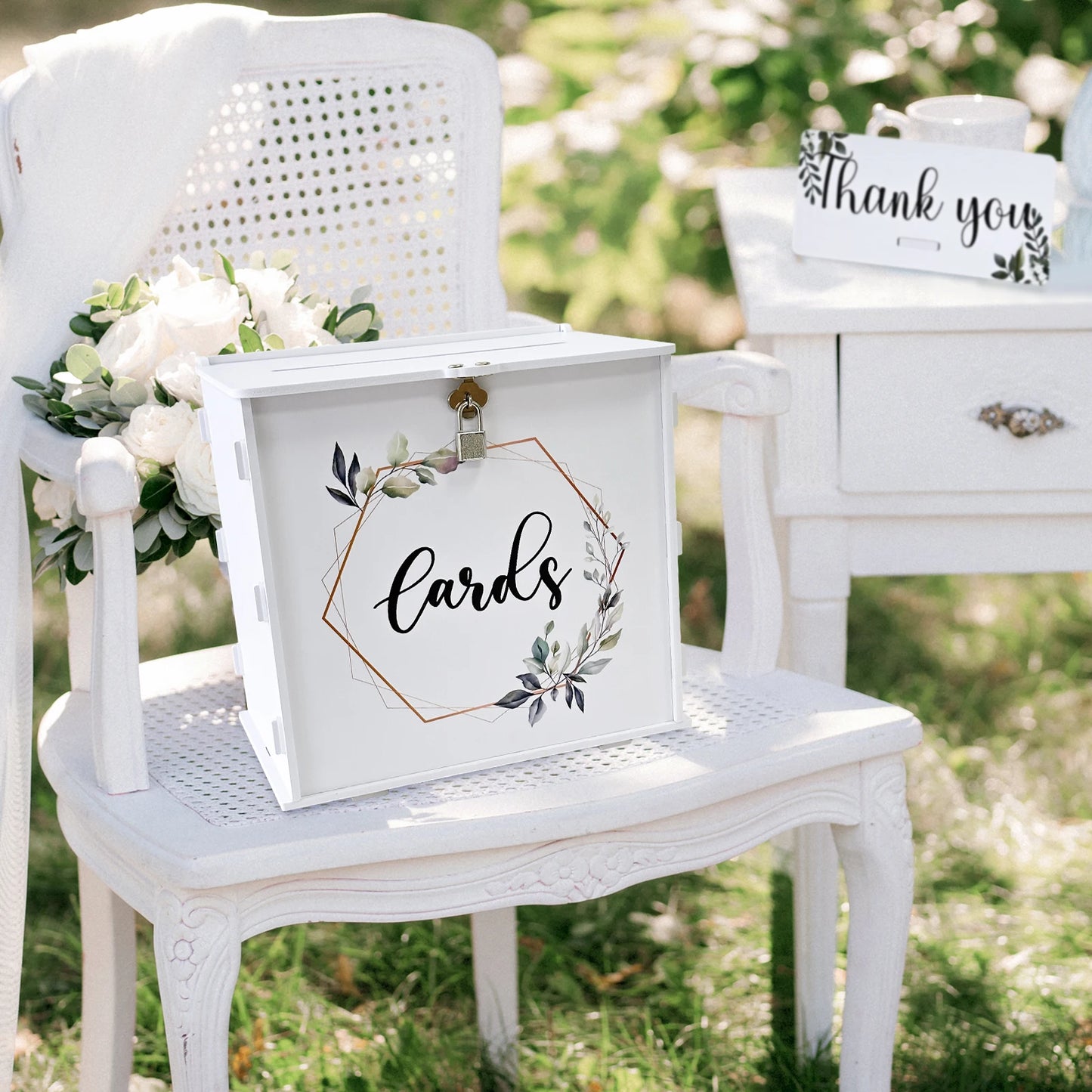 Urne mariage blanche eucalyptus à enveloppes