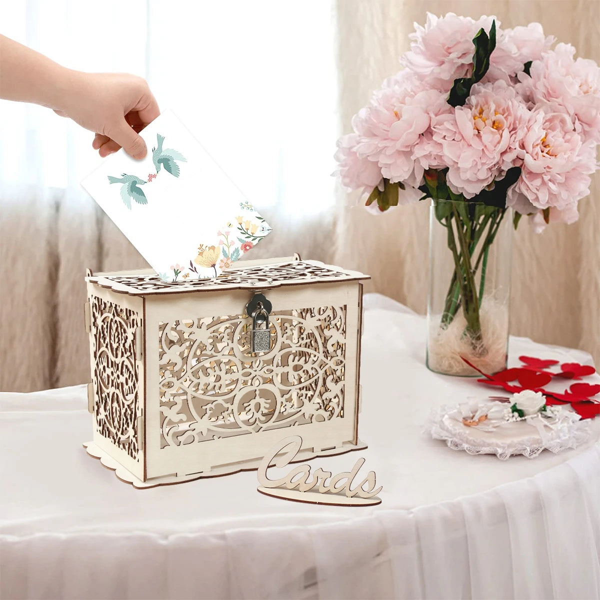 Urne Mariage en Bois avec Cadenas et Clé