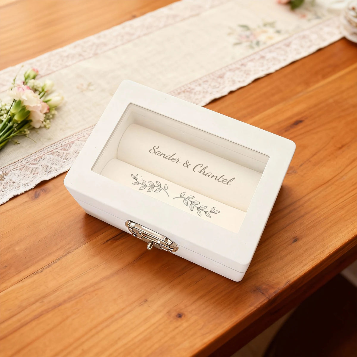 Boîte alliance mariage blanche personnalisée
