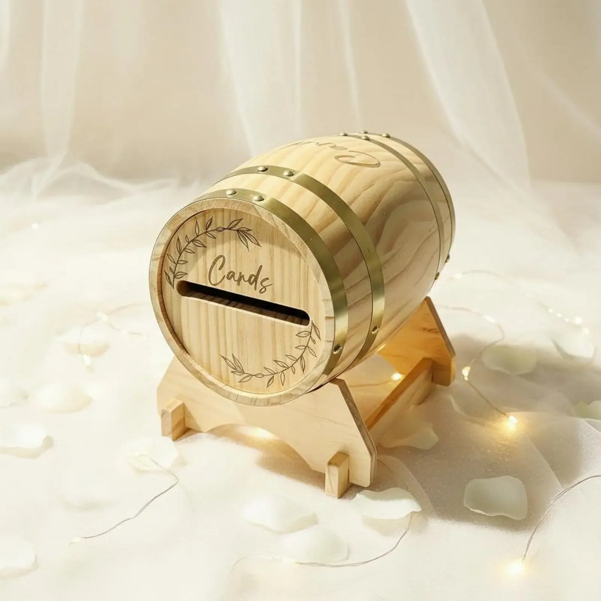 Urne mariage tonneau bois cerclé doré