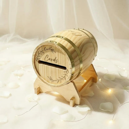 Urne mariage tonneau bois cerclé doré