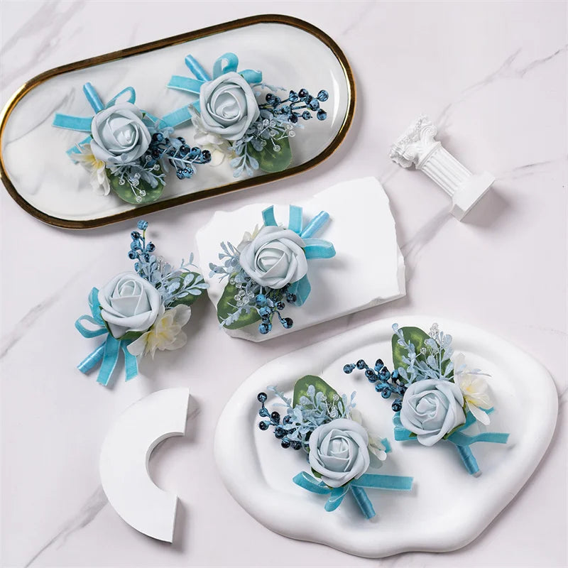 Boutonnières de mariage bleu et blanc — vue 3