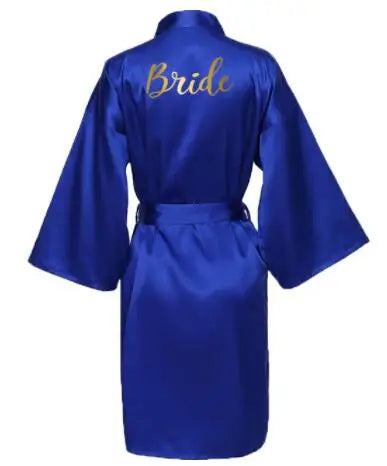 Peignoir Satin Bleu Roi Imprimé Doré — vue 2