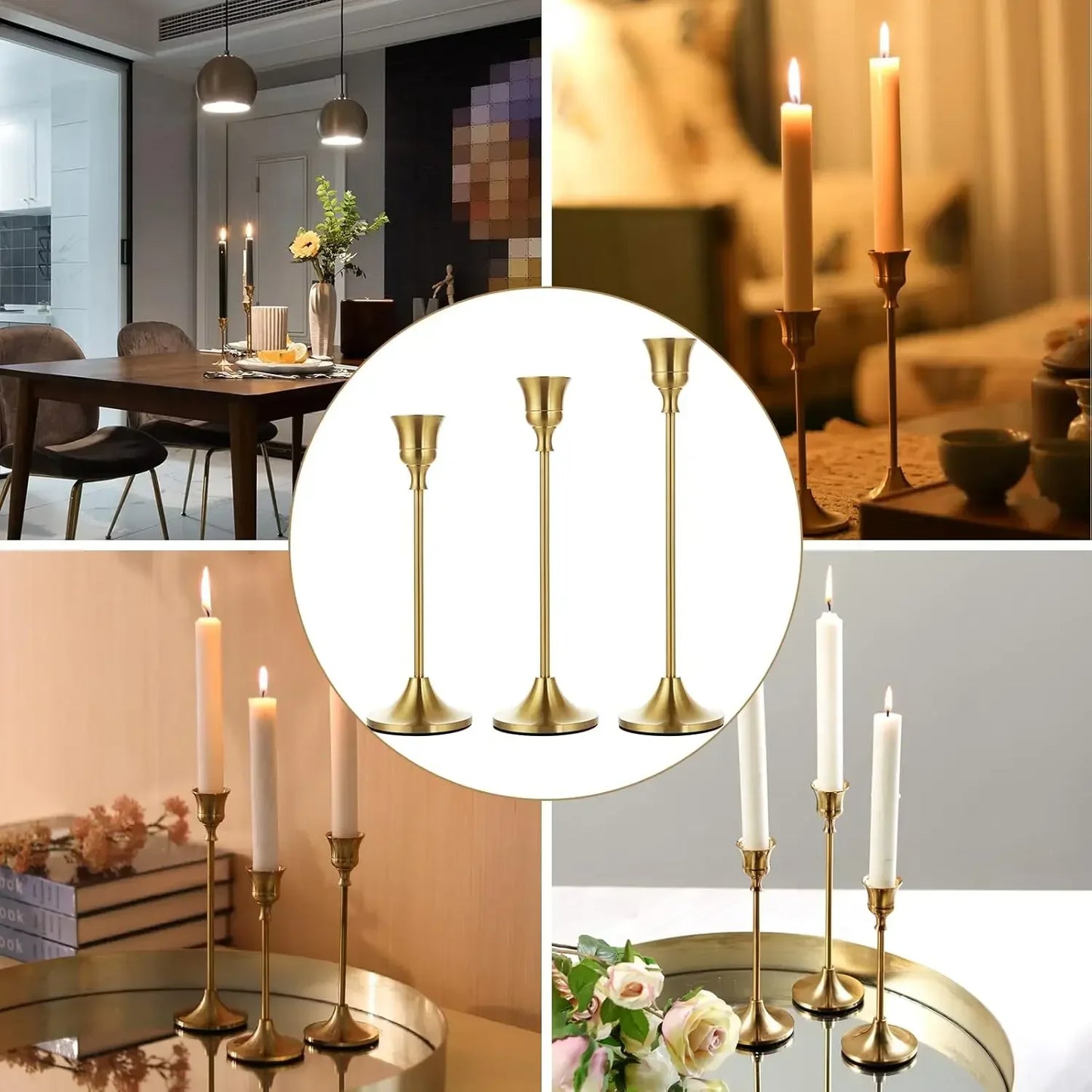Bougeoir Mariage Métal Lot de 3 Chandeliers