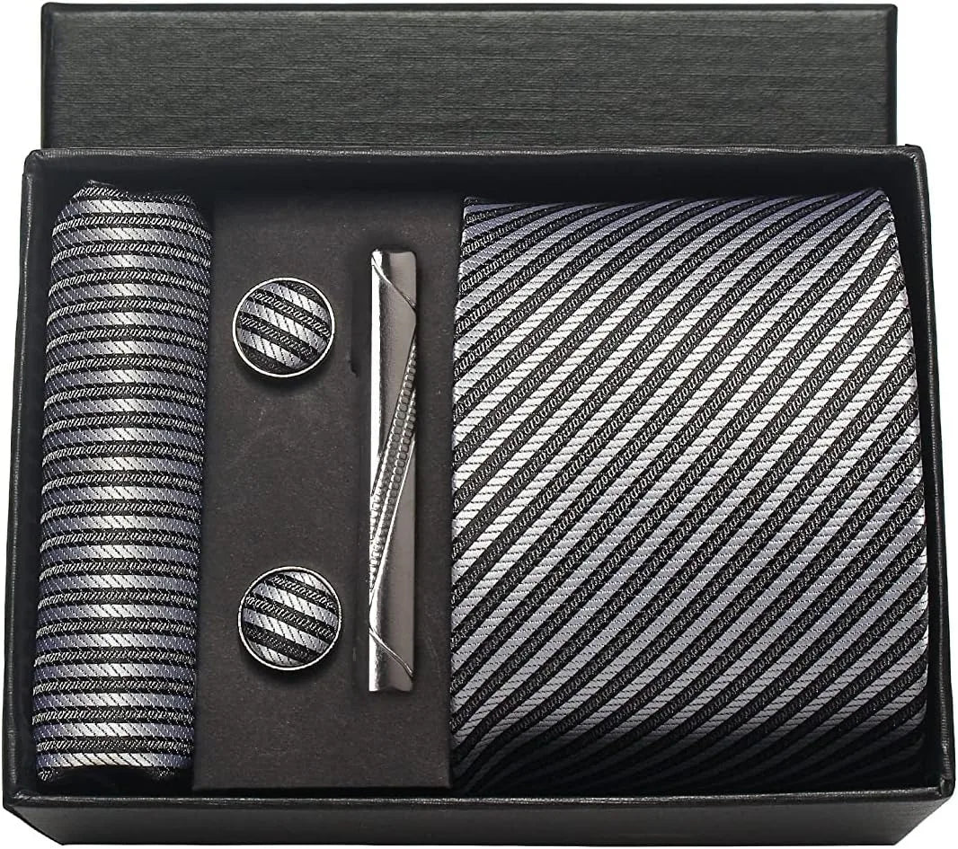 Coffret Cravate Mariage 8 cm Pochette Pince et Manchettes