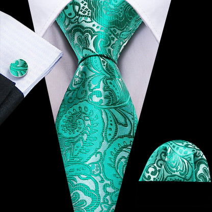 Cravate Mariage Homme Verte Pochette Boutons de Manchette