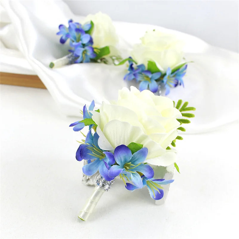Boutonnières de mariage bleu et blanc — vue 4