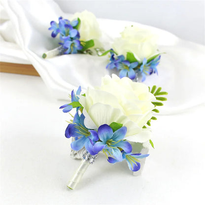 Boutonnières de mariage bleu et blanc — vue 4