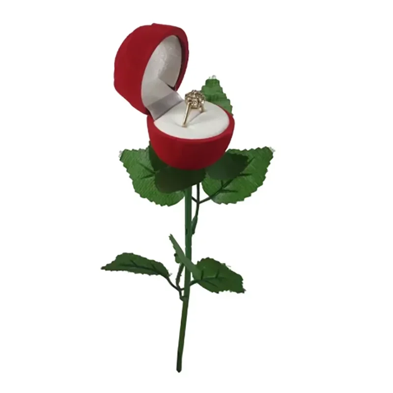 Boîte bague rose velours rouge — vue 6