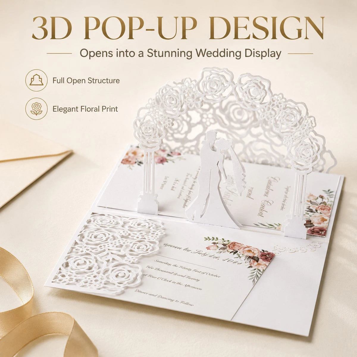 Faire-Part Mariage 3D Arche de Roses — vue 3
