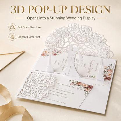 Faire-Part Mariage 3D Arche de Roses — vue 3
