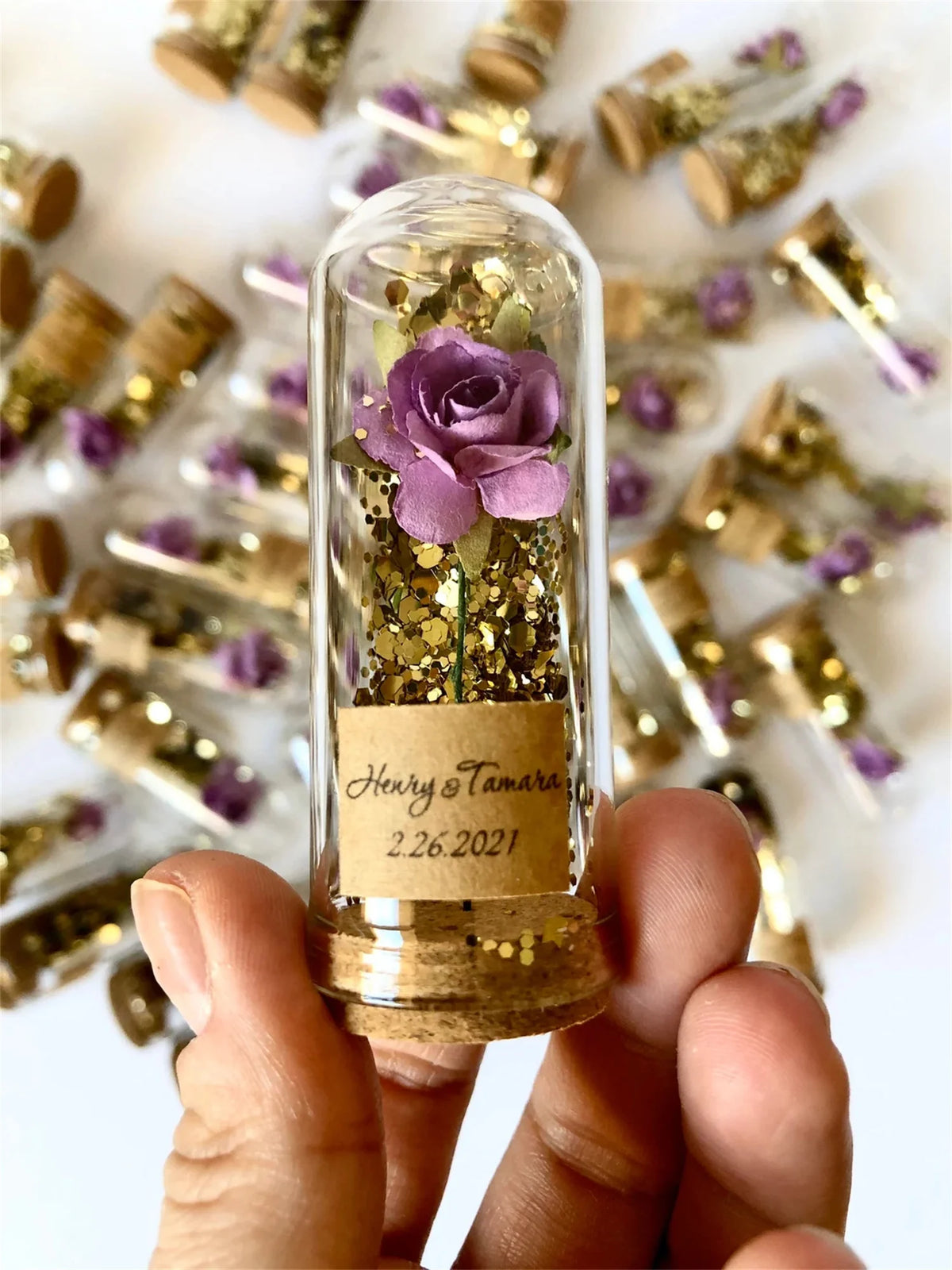 Cadeau invité mariage rose sous cloche — vue 34