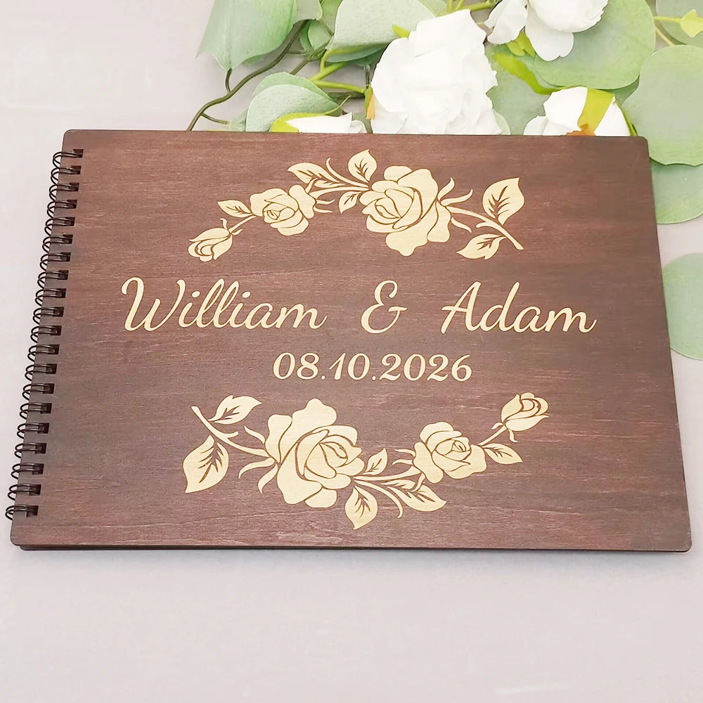 Livre d'Or Mariage Bois Gravé Personnalisé B5
