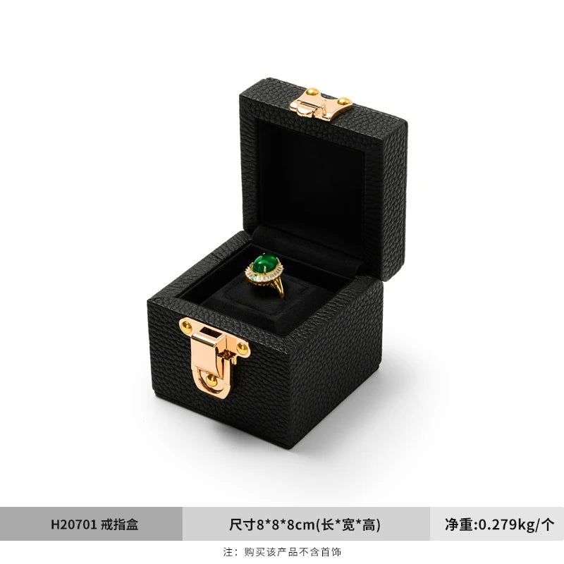 Oirlv Genuine Leather Ring Box Luxury Single Ring Storage Case with Gold Lock, Premium Jewelry Gift Box for Proposal, Engagement