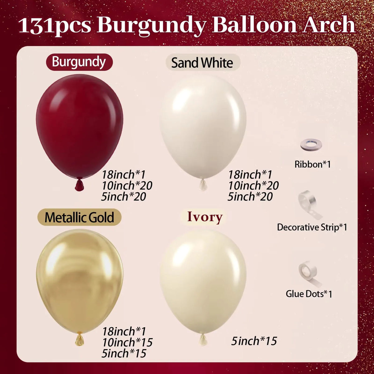 Arche Ballon Mariage Bordeaux et Or — vue 6