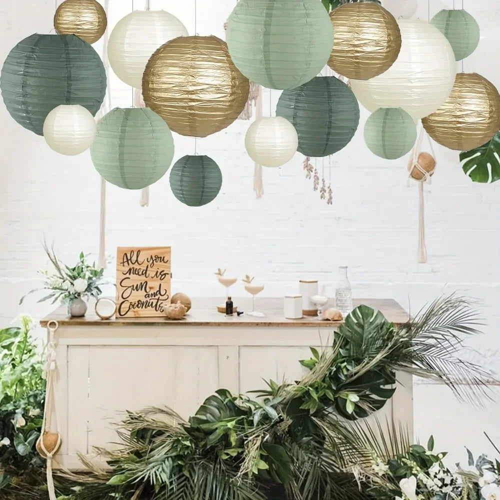 Lanterne mariage papier vert sauge