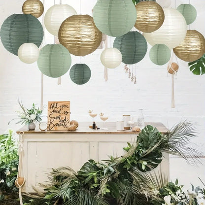 Lanterne mariage papier vert sauge