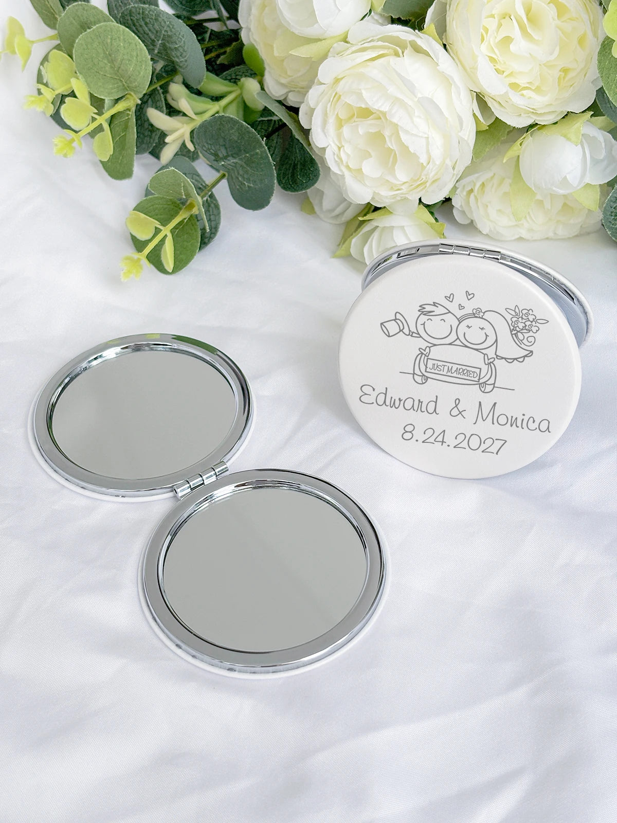 Miroir de Poche Argenté Personnalisé Mariage