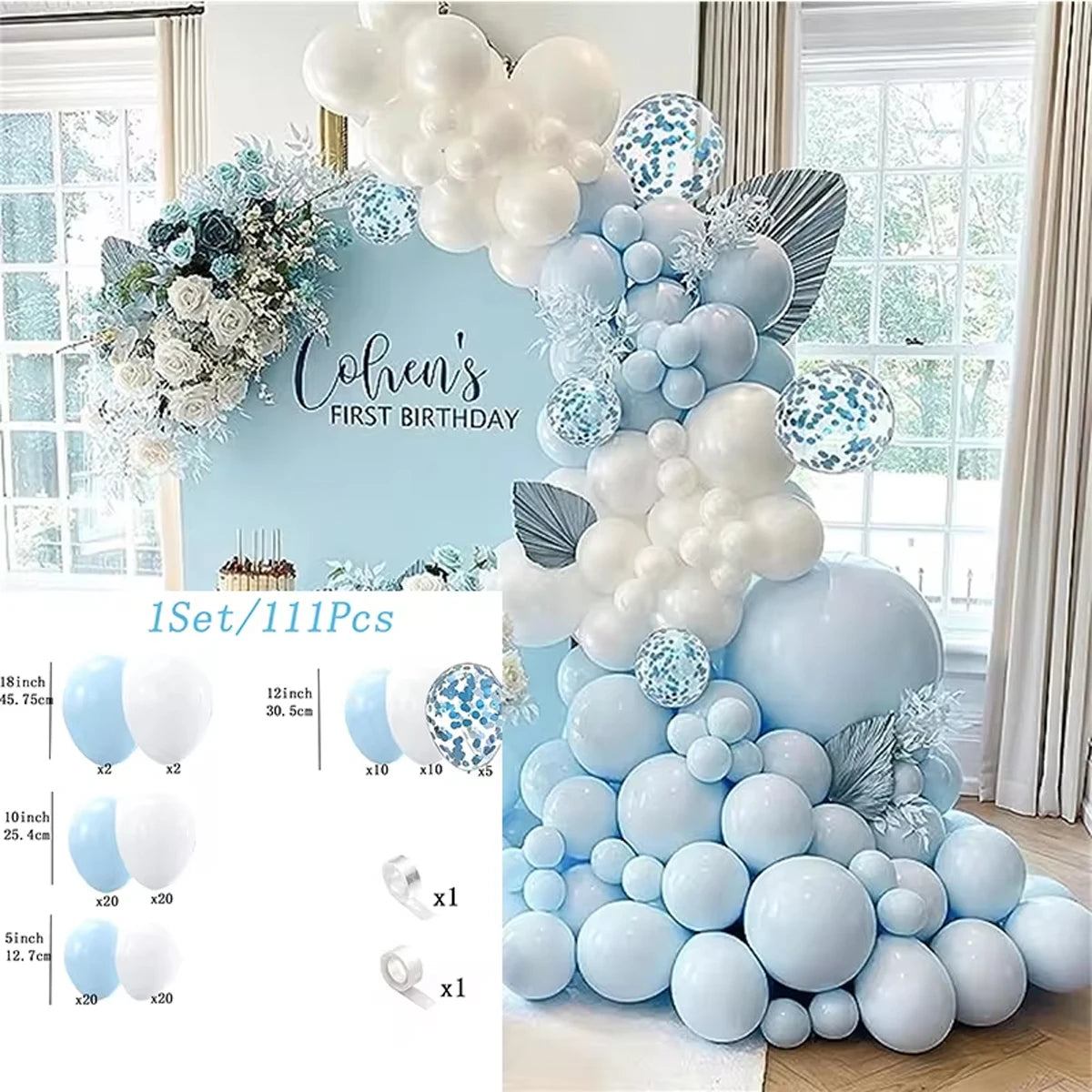 Arche Ballon Mariage Bleu et Blanc