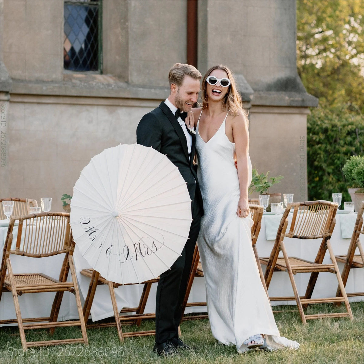 Ombrelles papier mariage en bambou
