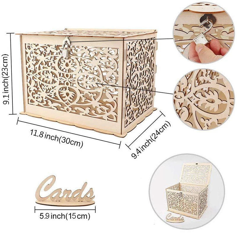 Urne Mariage Bois Ajouré Arabesques et Cadenas