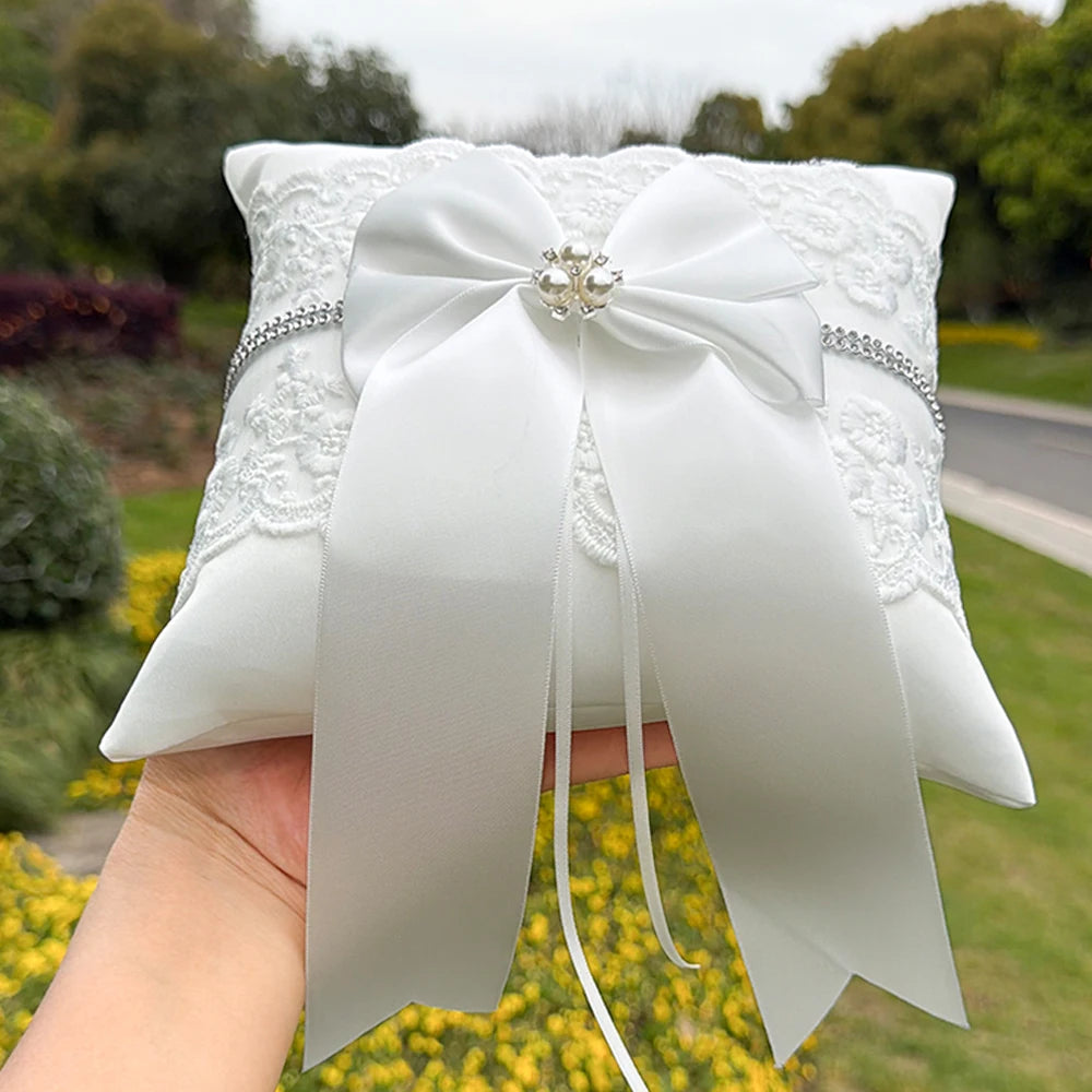 Coussin Alliance Dentelle Perles Blanc
