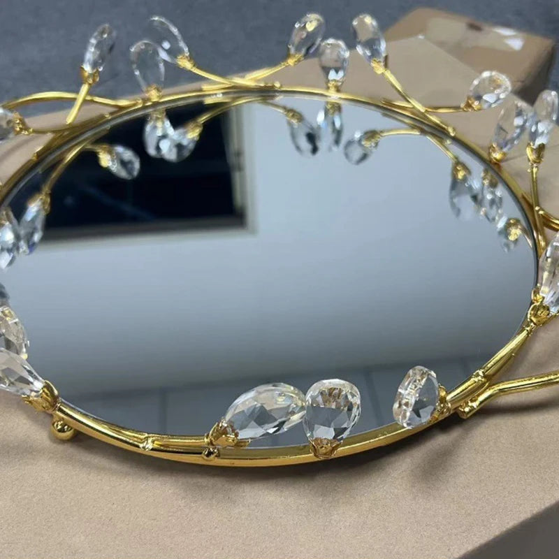 Plateau Miroir Cristal Doré Mariage
